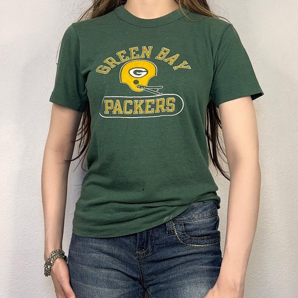 VINT Champion Green Bay Packers Helmet Tee USA Made NFL Shirt Single Stitch FLAW